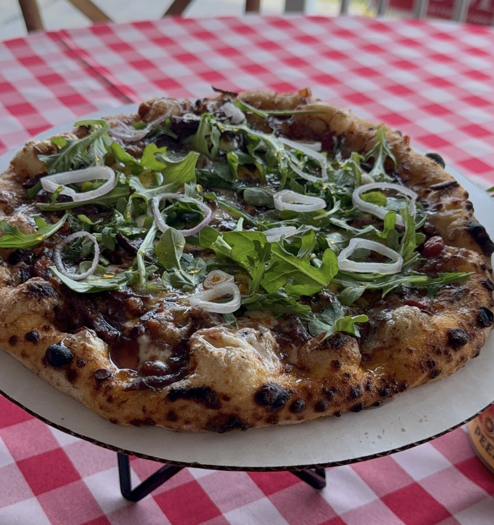 Neapolitan pizza with fresh arugula and layers of flavor